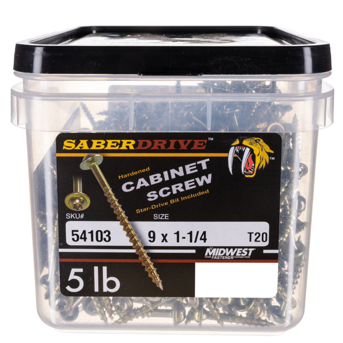 9 x 1-1/4" Star Drive Yellow Zinc SaberDrive® Cabinet Screws
