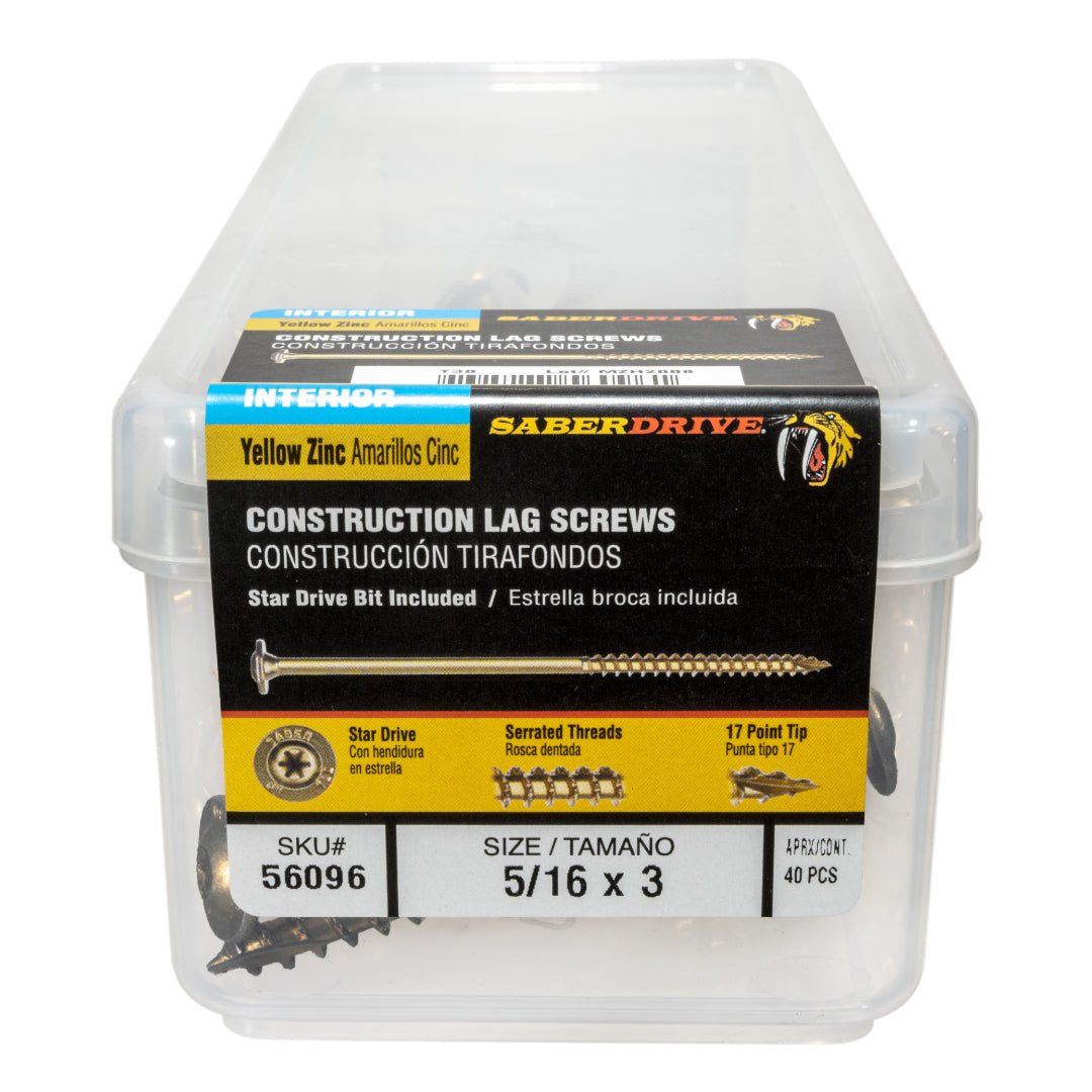 5/16 x 3" Yellow Zinc Round Washer Head SaberDrive® Lag Screws