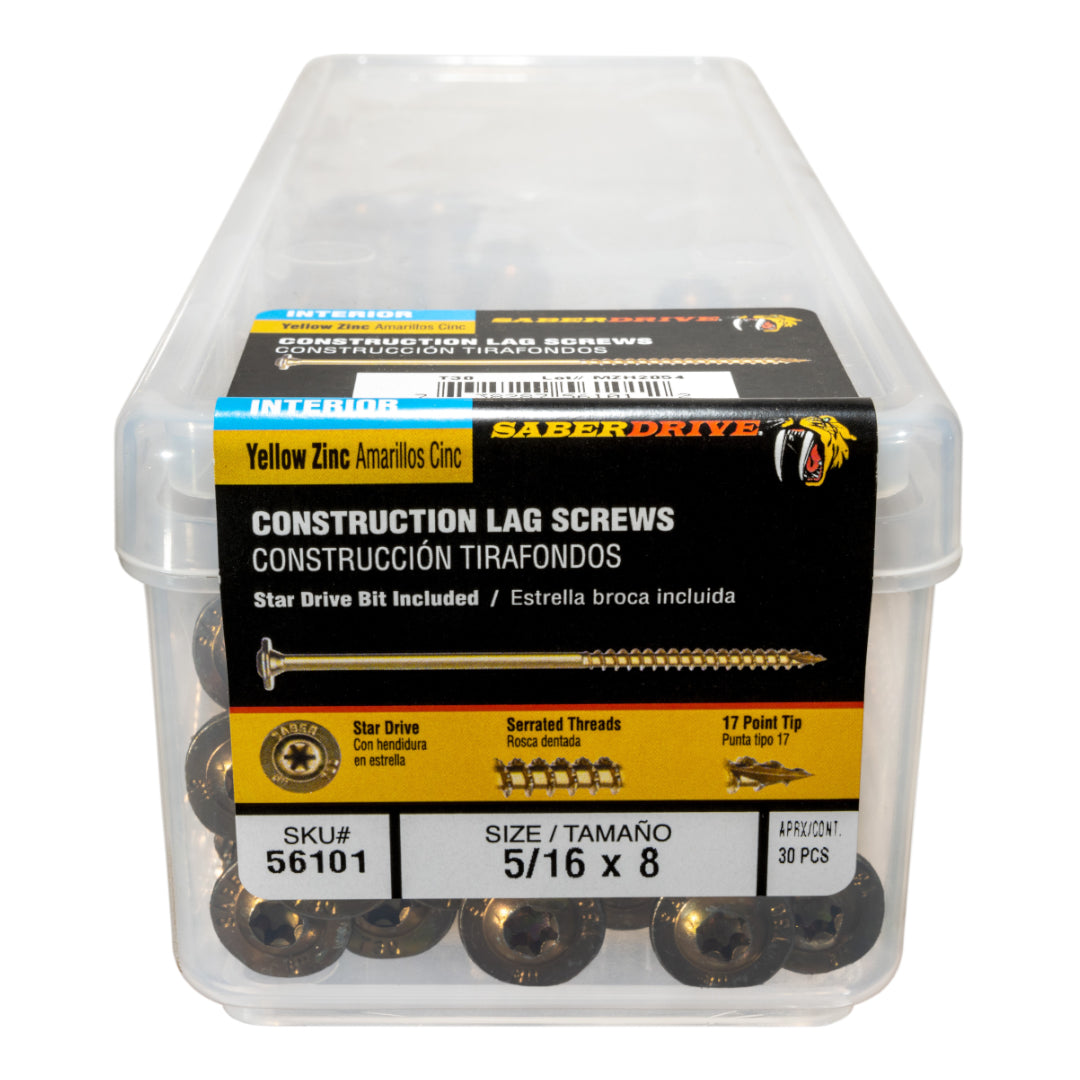 5/16 x 8" Yellow Zinc Round Washer Head SaberDrive® Lag Screws