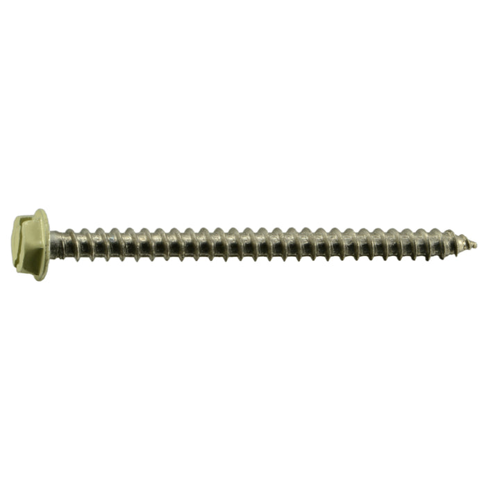 #10 x 2-1/2" Beige Painted 18-8 Stainless Steel Hex Washer Head Sheet Metal Screws