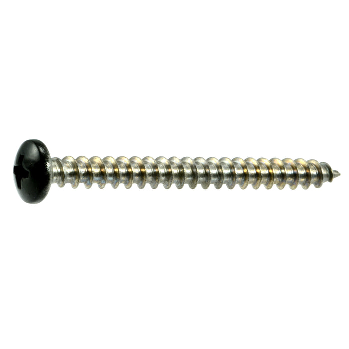 #10 x 2" Black Painted 18-8 Stainless Steel Phillips Pan Head Sheet Metal Screws