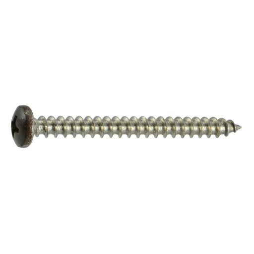 #10 x 2" Brown Painted 18-8 Stainless Steel Phillips Pan Head Sheet Metal Screws