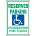 Reserved Parking State Permit Sign 12" x 18" (1 pc.)