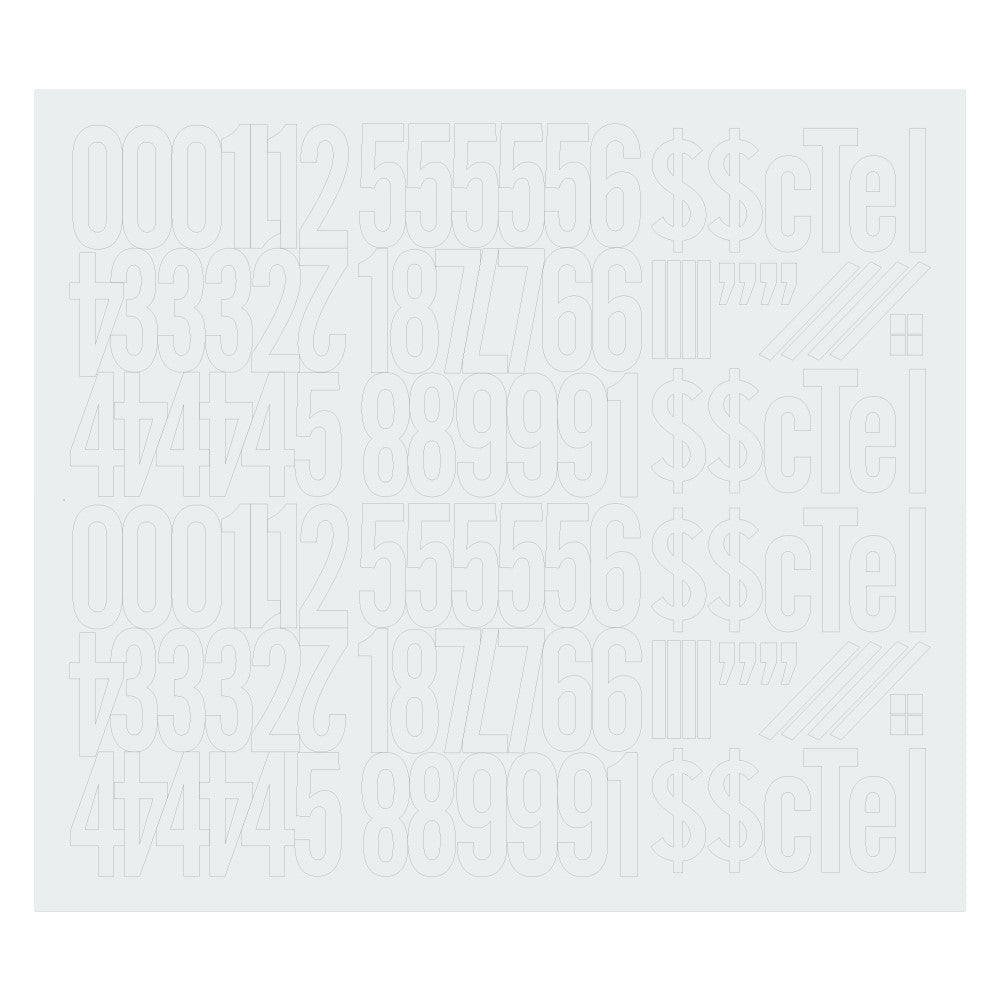 4" Low Tac White Numbers/Letters/Symbols  (10 pcs.)