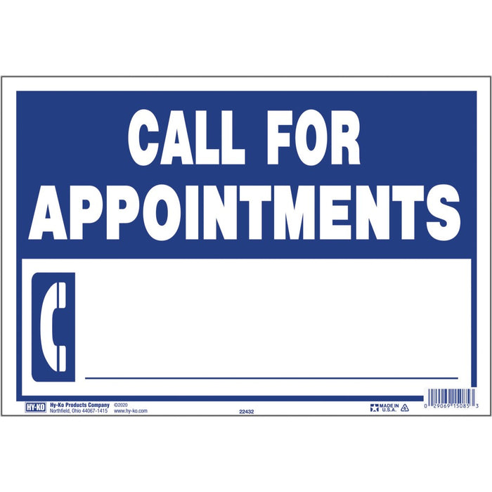 Call For Appointment Sign 9" x 13" (10 pcs.)