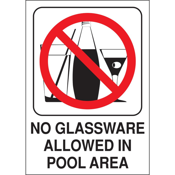 No Glassware Allowed" Pool Sign 10" x 14" (5 pcs.)