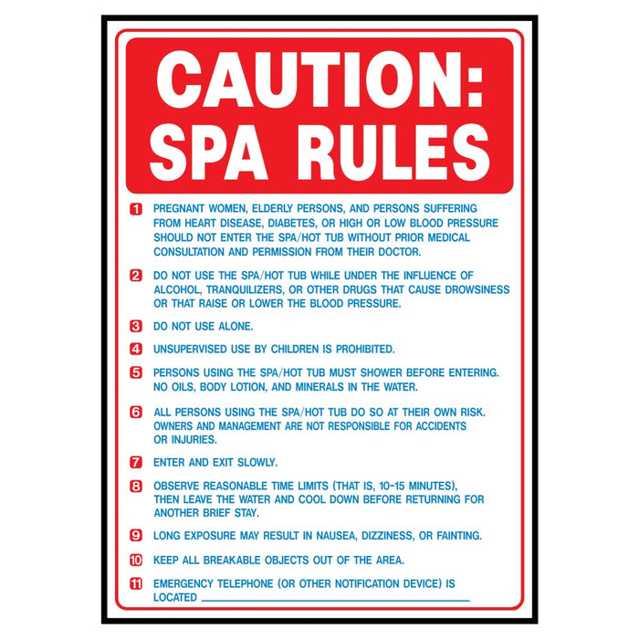 Caution Spa Rules Sign 10" x 14" (5 pcs.)