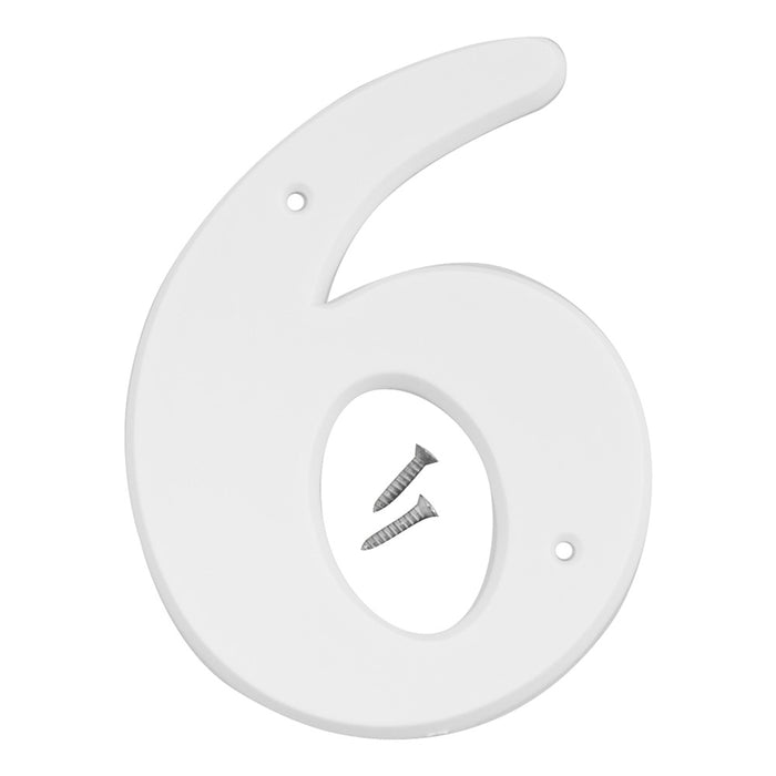 6" White Plastic Number 6  (5 pcs.)