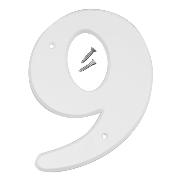 6" White Plastic Number 9  (5 pcs.)