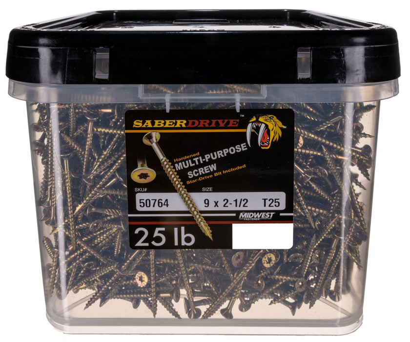 9 x 2-1/2" Star Drive Gold Multi-Purpose Saberdrive Screws 25 lb. Tub (2192 pcs.)