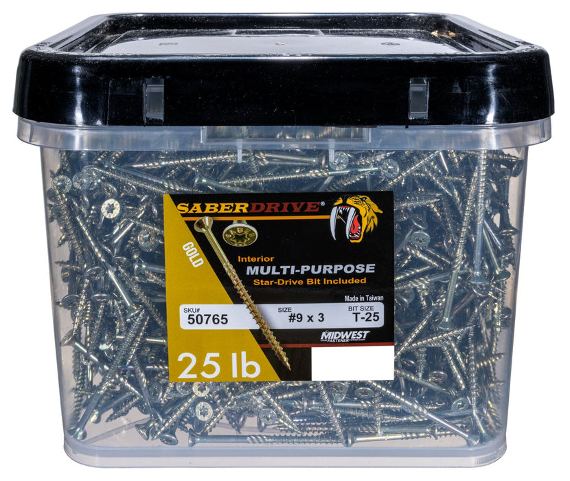 9 x 3" Star Drive Gold Multi-Purpose Saberdrive Screws 25 lb. Tub (1811 pcs.)