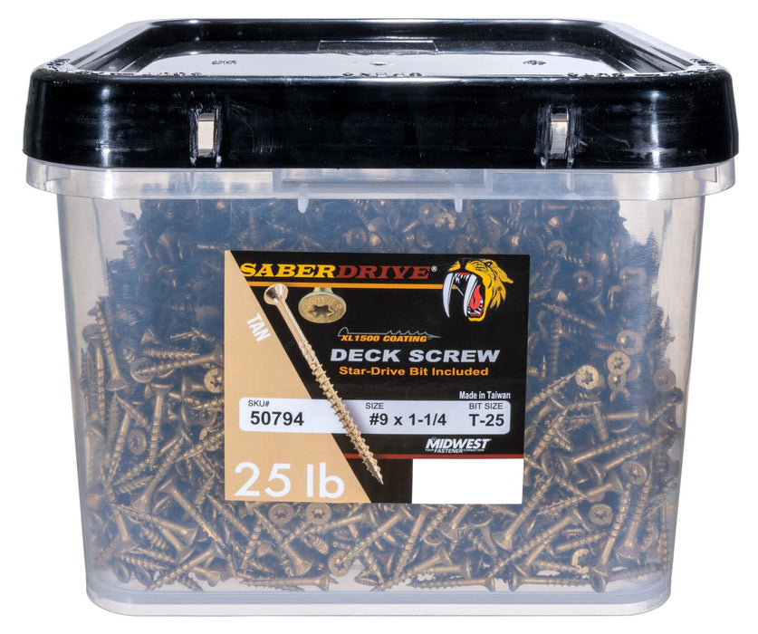 9 x 1-1/4" Star Drive Tan Deck Saberdrive Screws 25 lb. Tub (5150 pcs.)