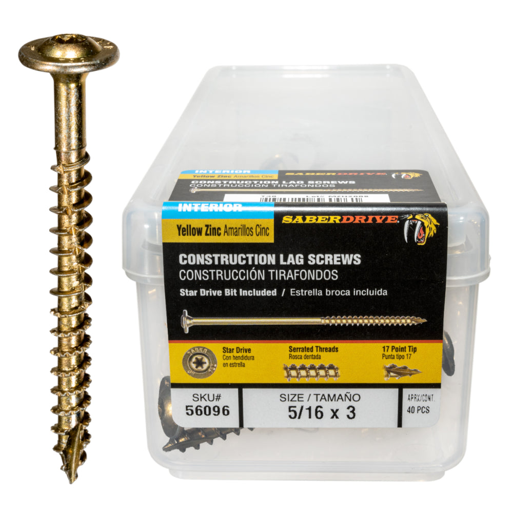 SaberDrive® Yellow Zinc Star Drive Round Washer Head Construction Lag Screws