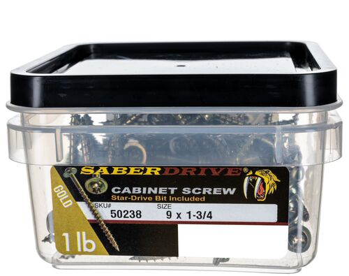 9 x 1-3/4" Star Drive Gold SaberDrive® Cabinet Screws 1 lb. Tub (115 pcs.)