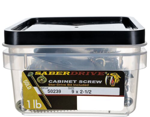 9 x 2-1/2" Star Drive Gold SaberDrive® Cabinet Screws 1 lb. Tub (90 pcs.)
