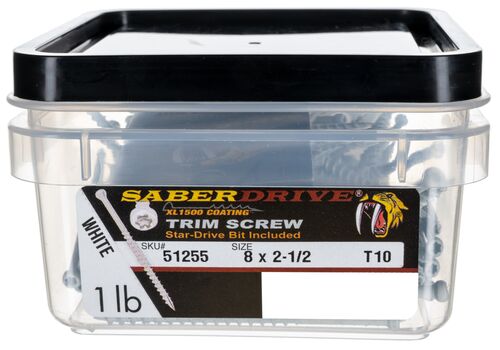8 x 2-1/2" Star Drive White XL1500 SaberDrive® Trim Screws