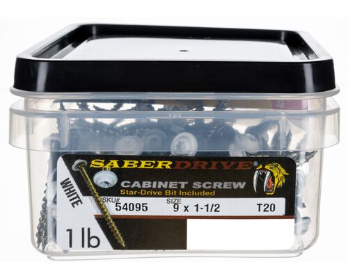 9 x 1-1/2" Star Drive White SaberDrive® Cabinet Screws 1 lb. Tub (135 pcs.)