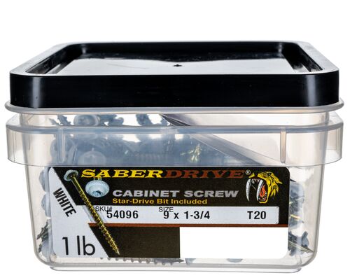 9 x 1-3/4" Star Drive White SaberDrive® Cabinet Screws 1 lb. Tub (116 pcs.)