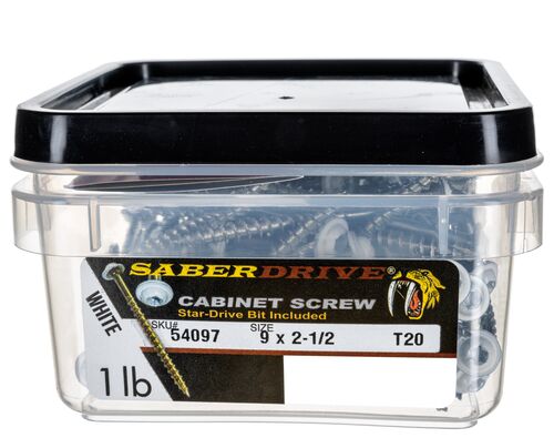 9 x 2-1/2" Star Drive White SaberDrive® Cabinet Screws 1 lb. Tub (88 pcs.)