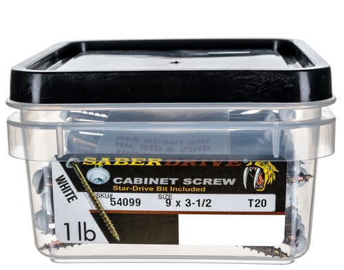 9 x 3-1/2" Star Drive White SaberDrive® Cabinet Screws