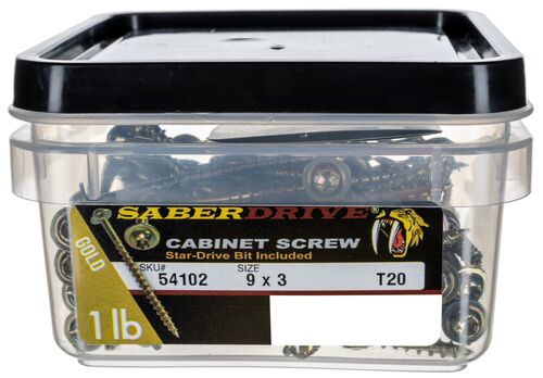9 x 3" Star Drive Yellow Zinc Cabinet Saberdrive Screws